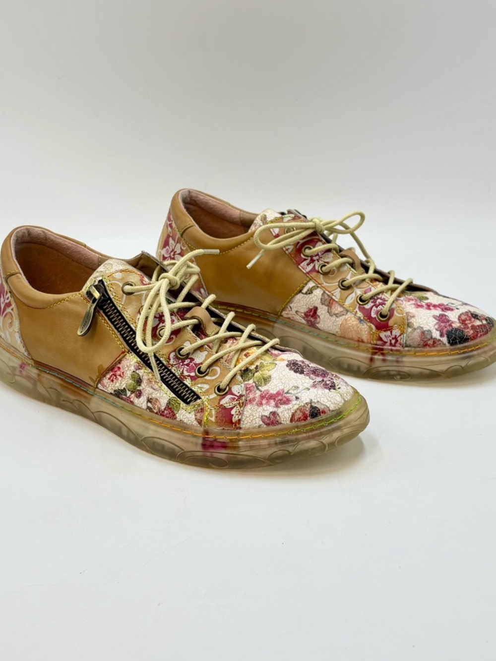 L’Artise Women's Spring Step Floral Lace-Up with Zipper -Tan with Flowes, EU 41